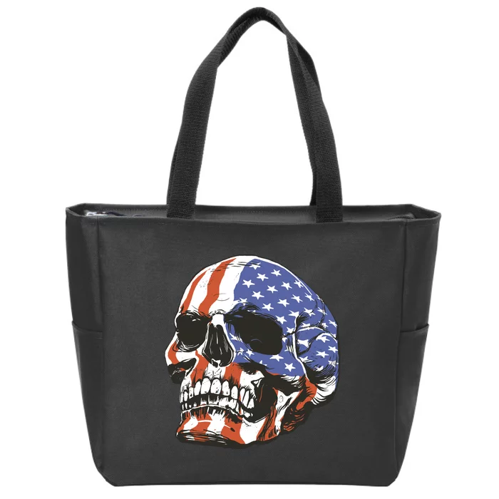 American Flag Patriotic Skull Zip Tote Bag