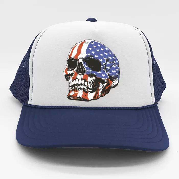 American Flag Patriotic Skull Trucker Hat