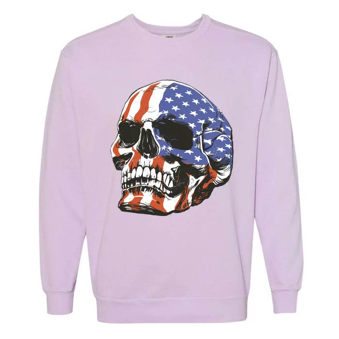 American Flag Patriotic Skull Garment-Dyed Sweatshirt