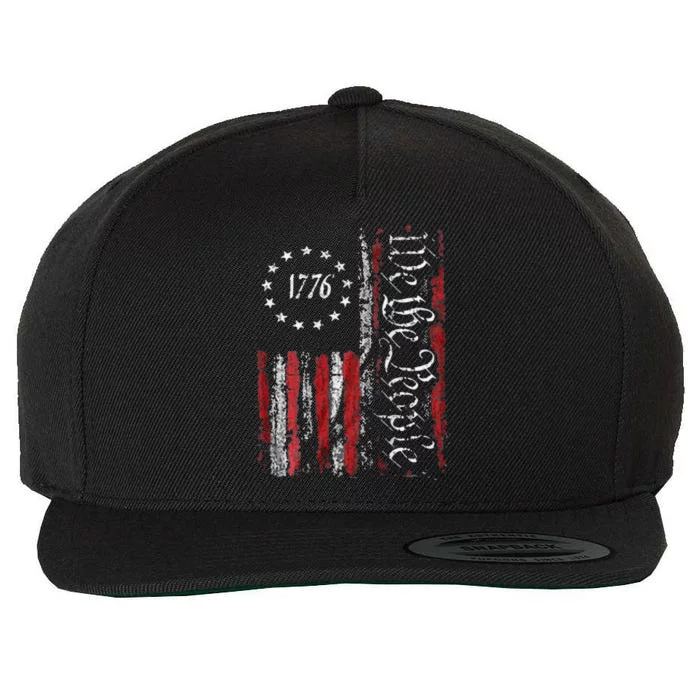 American Flag Patriotic 1776 We The People USA Print Wool Snapback Cap