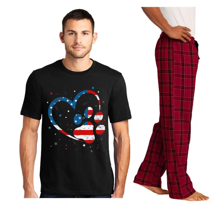 American Flag Patriotic Dog & Cat Paw Print 4th Of July Pajama Set