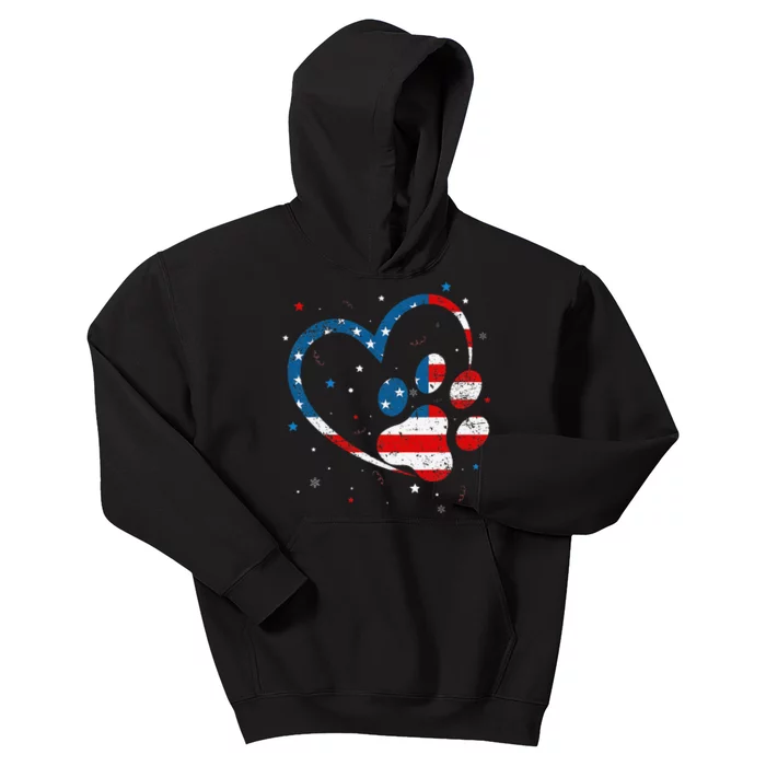 American Flag Patriotic Dog & Cat Paw Print 4th Of July Kids Hoodie