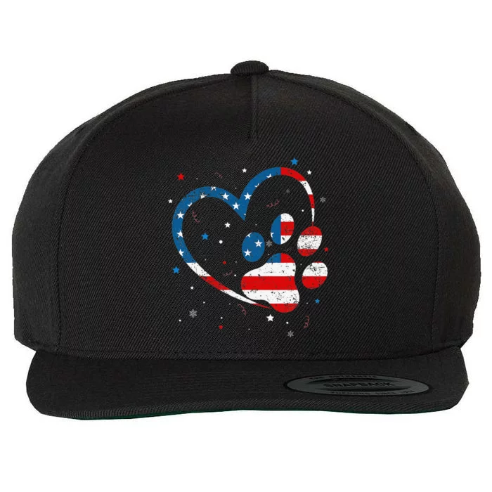 American Flag Patriotic Dog & Cat Paw Print 4th Of July Wool Snapback Cap