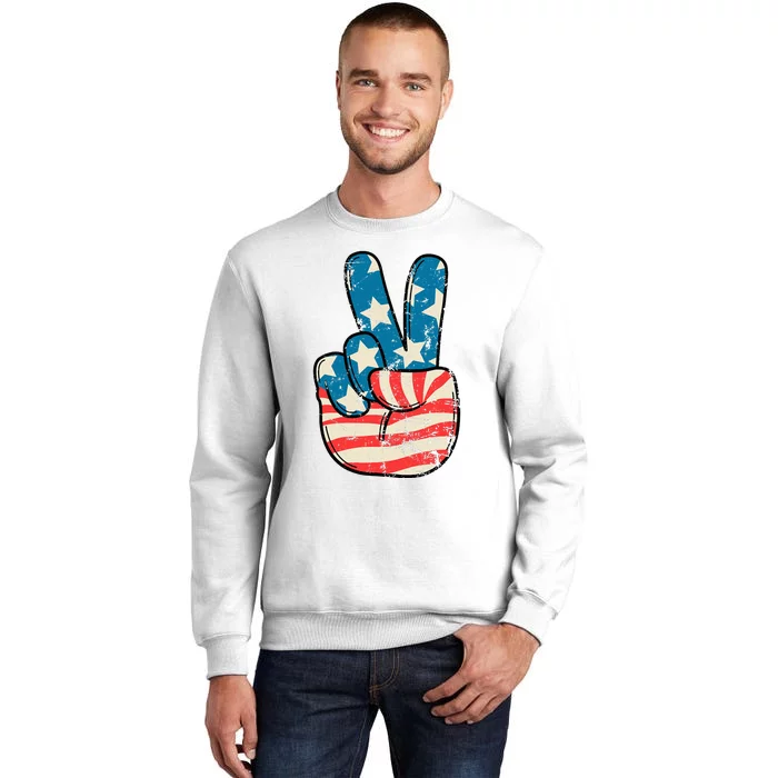 American Flag Peace Sign Hand 4th Of July Patriotic Sweatshirt