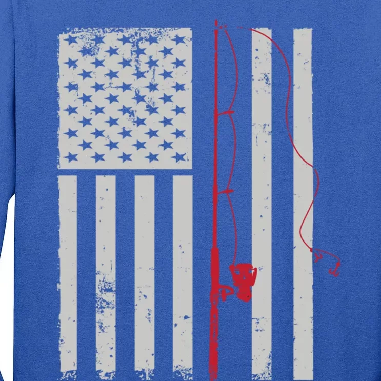 American Flag Patriotic Fishing Pole Outdoors Gift Tall Long Sleeve T-Shirt