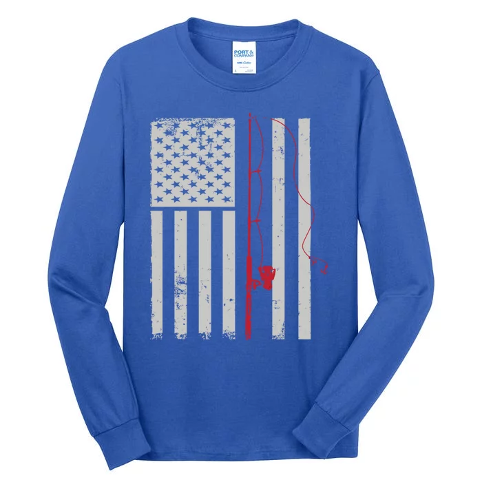 American Flag Patriotic Fishing Pole Outdoors Gift Tall Long Sleeve T-Shirt