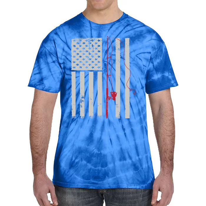 American Flag Patriotic Fishing Pole Outdoors Gift Tie-Dye T-Shirt