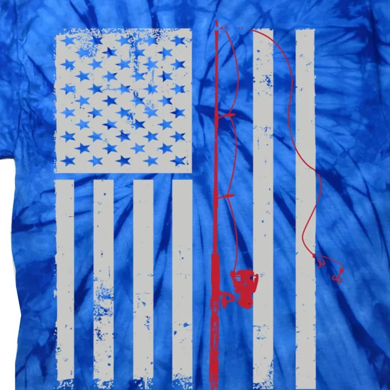 American Flag Patriotic Fishing Pole Outdoors Gift Tie-Dye T-Shirt