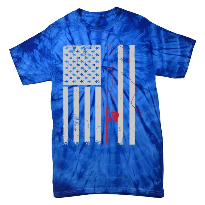 American Flag Patriotic Fishing Pole Outdoors Gift Tie-Dye T-Shirt