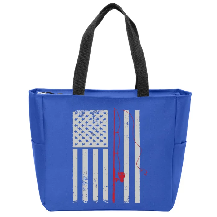 American Flag Patriotic Fishing Pole Outdoors Gift Zip Tote Bag