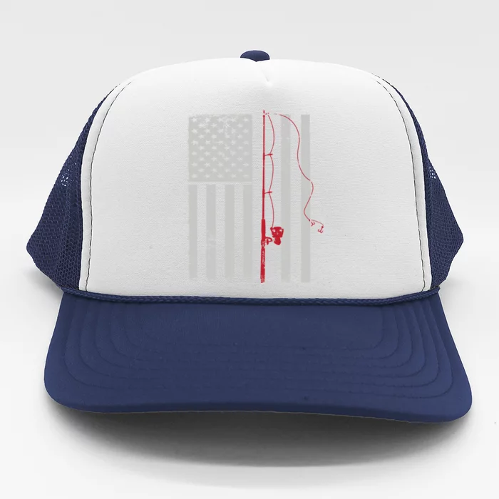 American Flag Patriotic Fishing Pole Outdoors Gift Trucker Hat