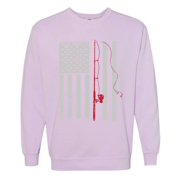 American Flag Patriotic Fishing Pole Outdoors Gift Garment-Dyed Sweatshirt