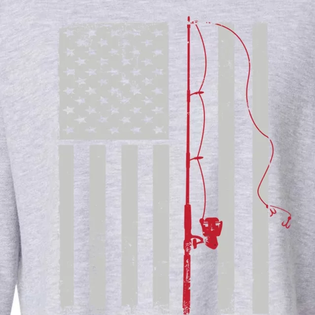 American Flag Patriotic Fishing Pole Outdoors Gift Cropped Pullover Crew