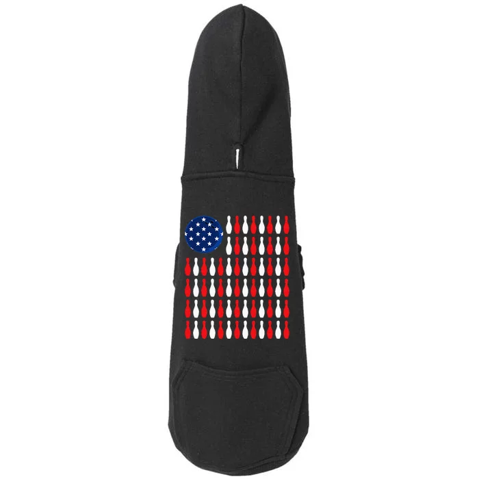 American Flag Patriotic Bowler & Bowling Doggie 3-End Fleece Hoodie