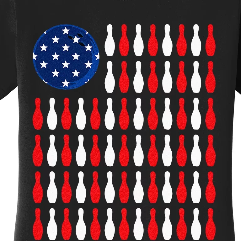 American Flag Patriotic Bowler & Bowling Women's T-Shirt