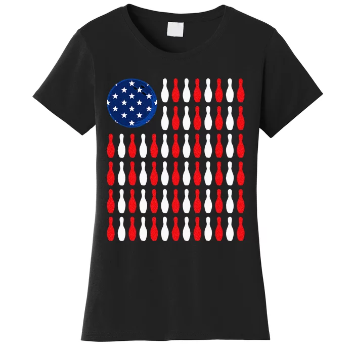 American Flag Patriotic Bowler & Bowling Women's T-Shirt