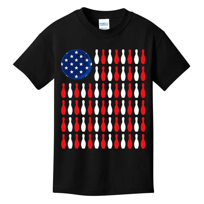 American Flag Patriotic Bowler & Bowling Kids T-Shirt