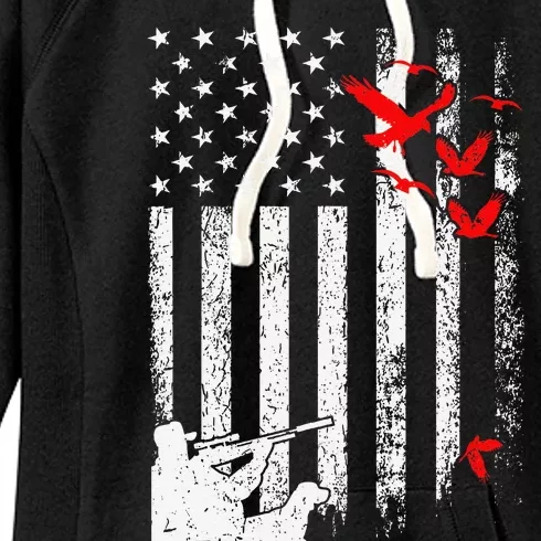 American Flag Patriotic Duck Hunting Waterfowl Women's Fleece Hoodie