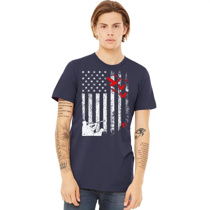 American Flag Patriotic Duck Hunting Waterfowl Premium T-Shirt