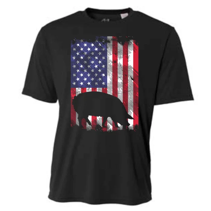 American Flag Pig Vintage Farm Animal Patriotic Farmer Gift Cooling Performance Crew T-Shirt