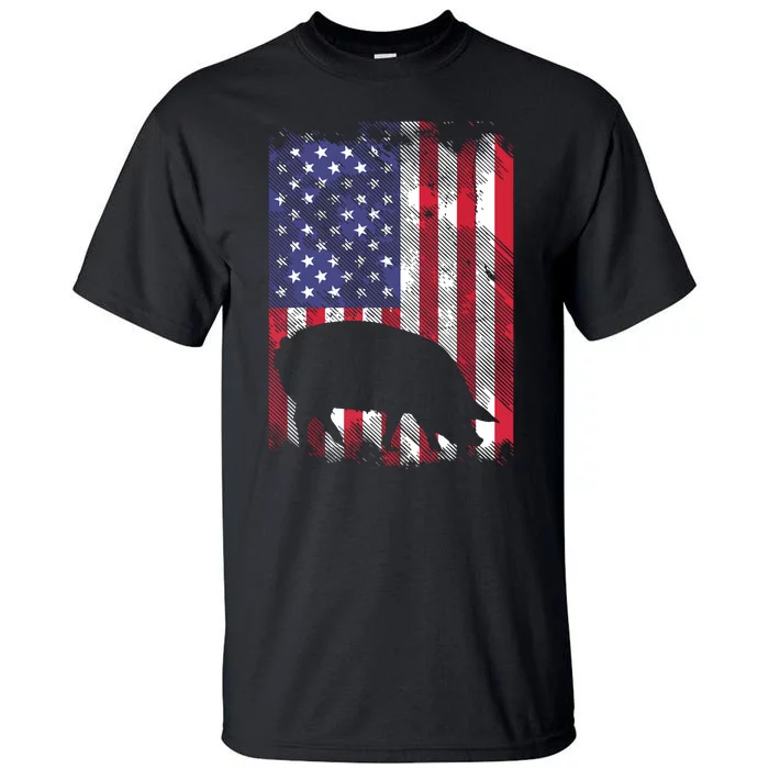 American Flag Pig Vintage Farm Animal Patriotic Farmer Gift Tall T-Shirt