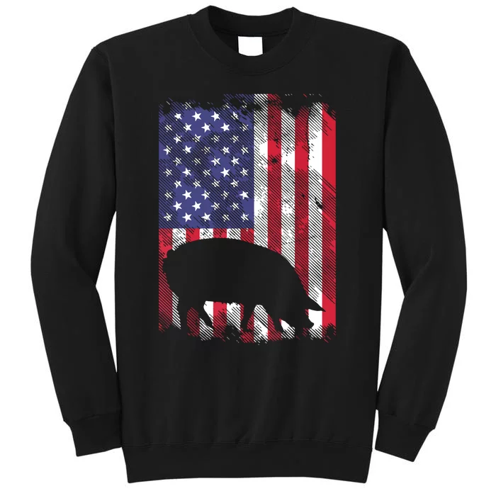 American Flag Pig Vintage Farm Animal Patriotic Farmer Gift Tall Sweatshirt