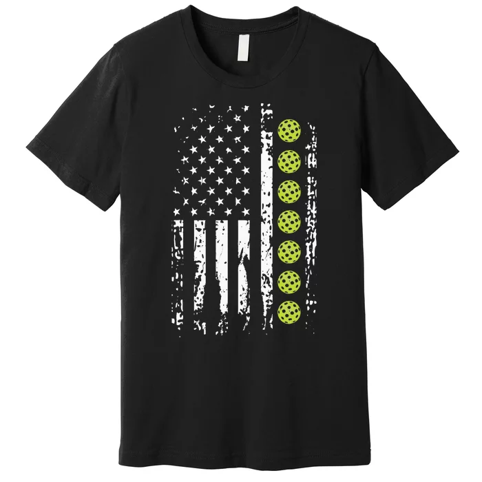 American Flag Pickleball Player Gift father's day Premium T-Shirt