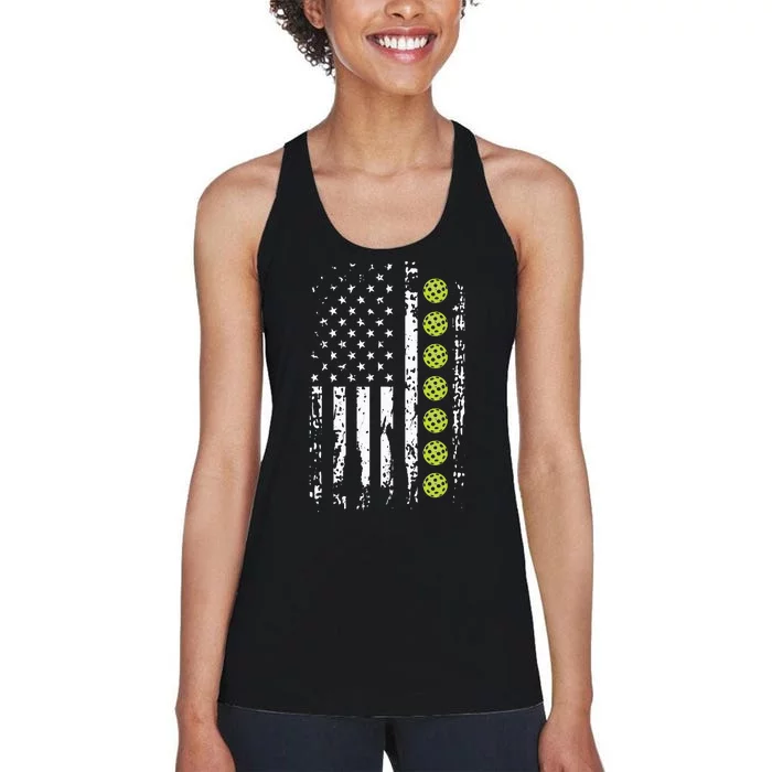 American Flag Pickleball Player Gift father's day Women's Racerback Tank