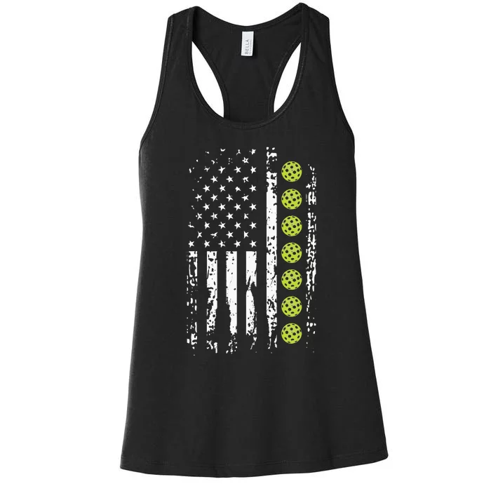 American Flag Pickleball Player Gift father's day Women's Racerback Tank