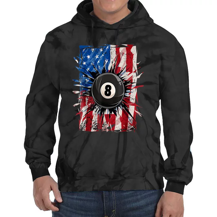 American Flag Pool Snooker Billiards Player 8 Ball Usa Gift Tie Dye Hoodie