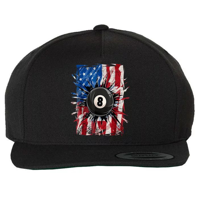 American Flag Pool Snooker Billiards Player 8 Ball Usa Gift Wool Snapback Cap