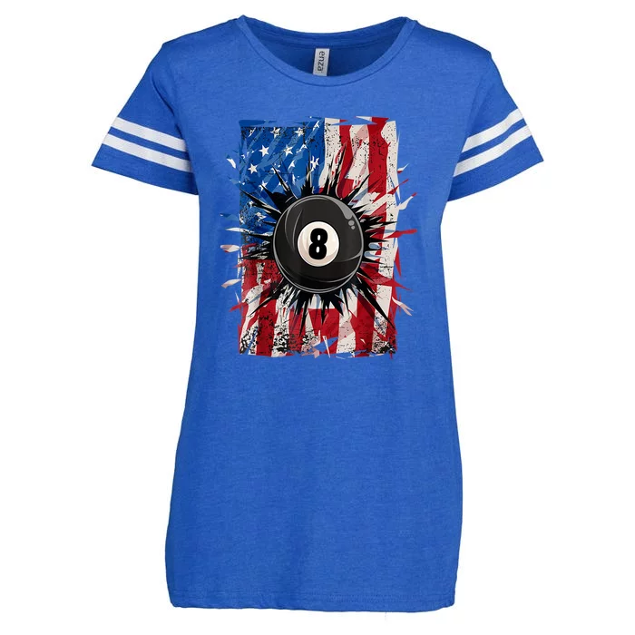 American Flag Pool Snooker Billiards Player 8 Ball Usa Gift Enza Ladies Jersey Football T-Shirt