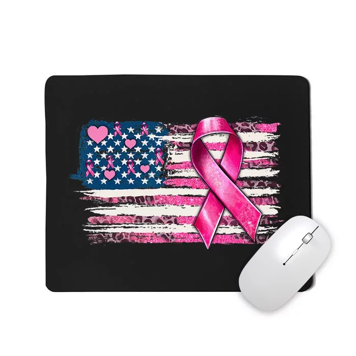 American Flag Pink Ribbon Breast Cancer Awareness Warriors Mousepad