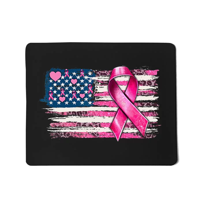 American Flag Pink Ribbon Breast Cancer Awareness Warriors Mousepad