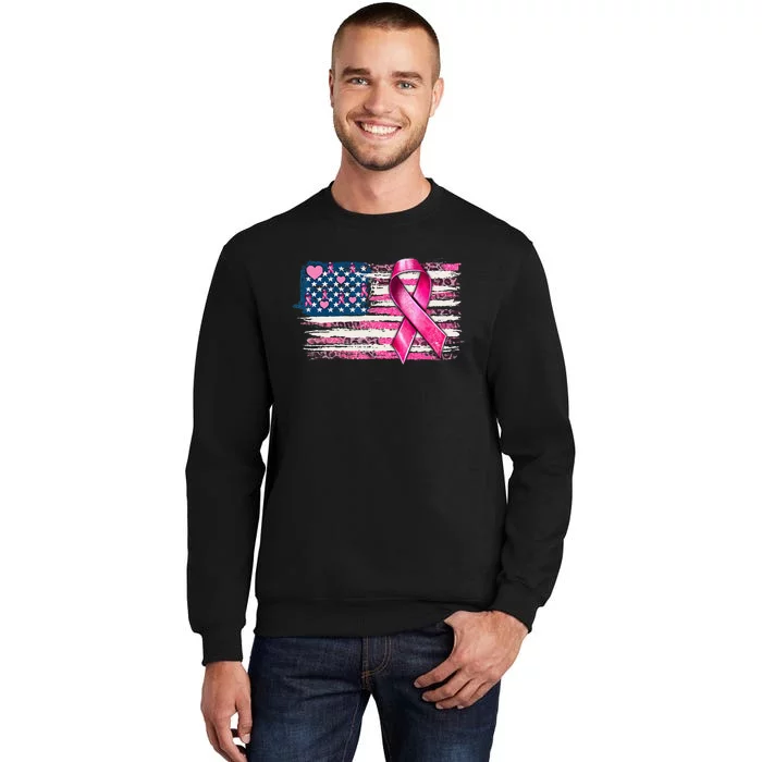 American Flag Pink Ribbon Breast Cancer Awareness Warriors Tall Sweatshirt