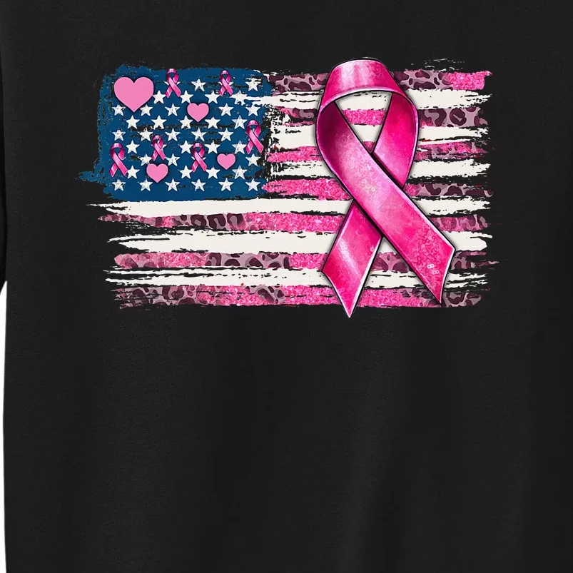 American Flag Pink Ribbon Breast Cancer Awareness Warriors Tall Sweatshirt