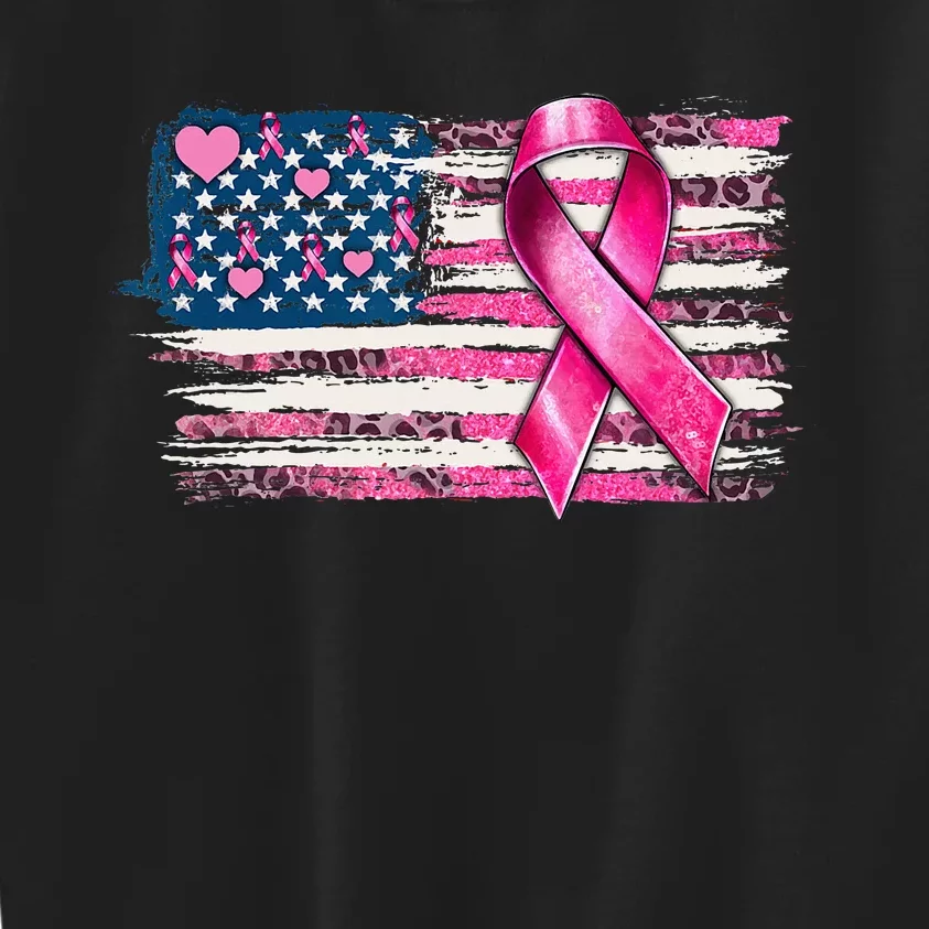 American Flag Pink Ribbon Breast Cancer Awareness Warriors Kids Sweatshirt