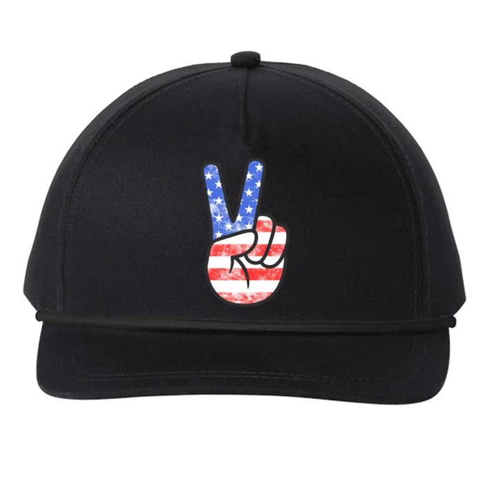 American Flag Peace Sign Hand 4th Of July Snapback Five-Panel Rope Hat