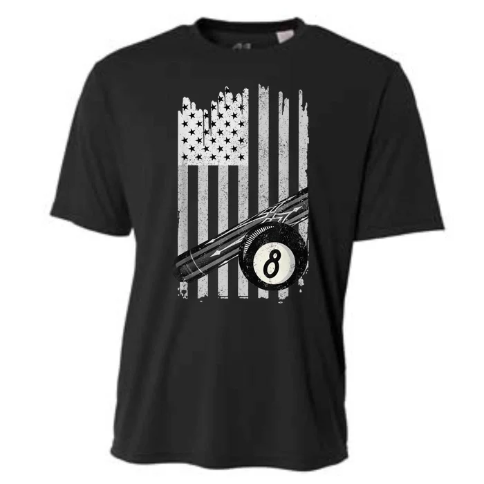 American Flag Pool Table Billiard 8 Ball Wear Cooling Performance Crew T-Shirt