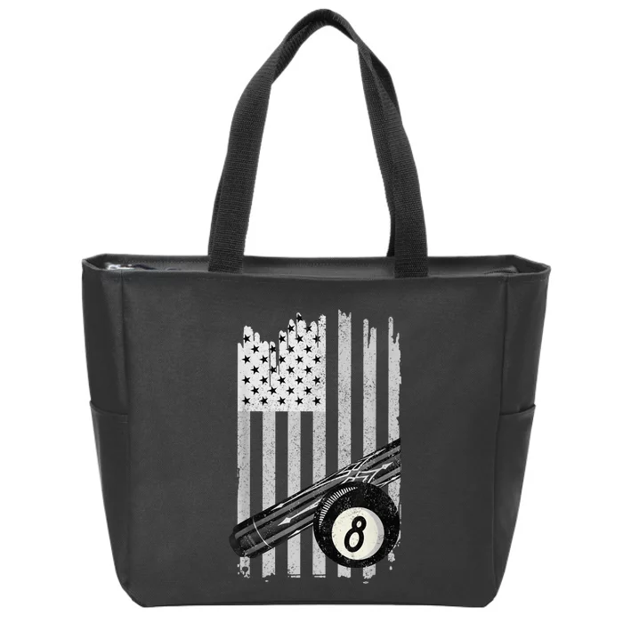 American Flag Pool Table Billiard 8 Ball Wear Zip Tote Bag