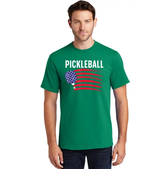 American Flag Pickleball Lover Gift Paddle Sport Tall T-Shirt