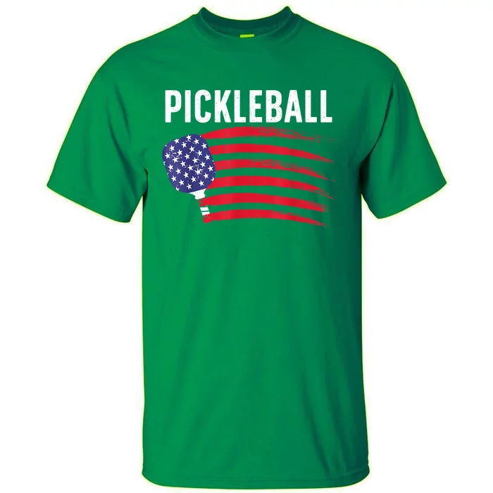 American Flag Pickleball Lover Gift Paddle Sport Tall T-Shirt