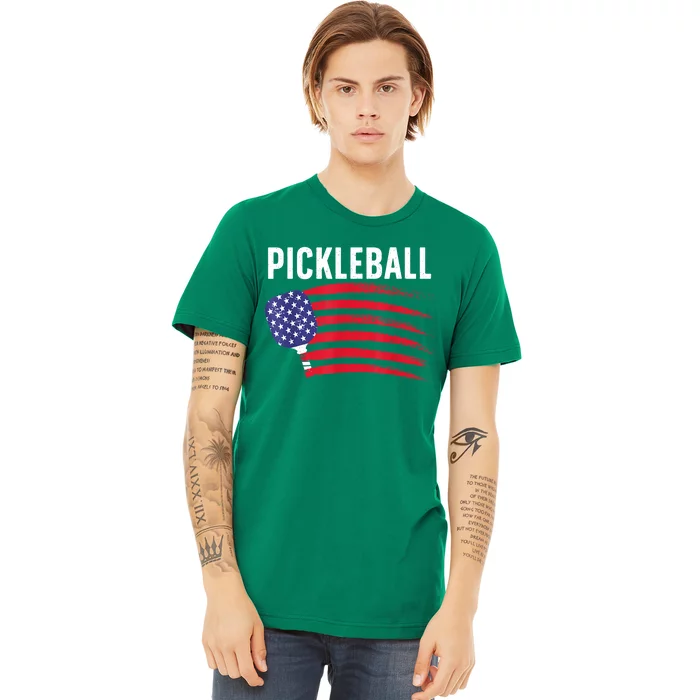 American Flag Pickleball Lover Gift Paddle Sport Premium T-Shirt