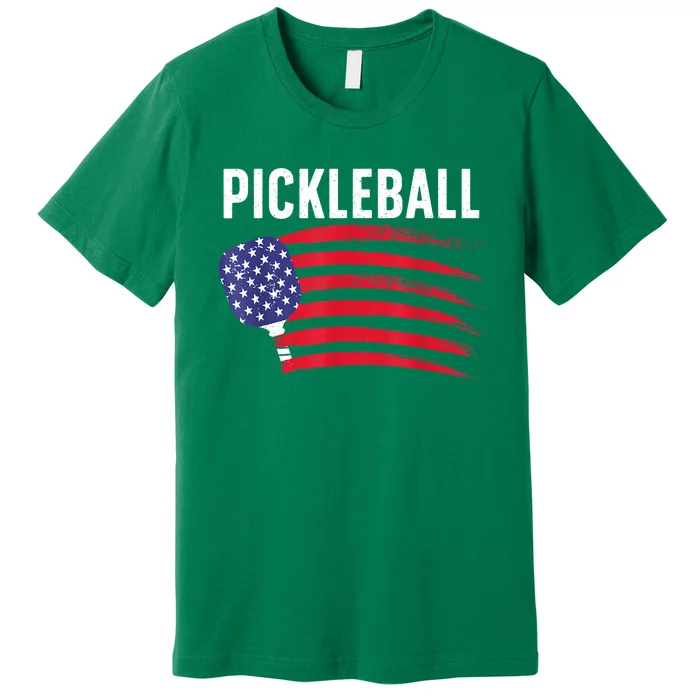 American Flag Pickleball Lover Gift Paddle Sport Premium T-Shirt