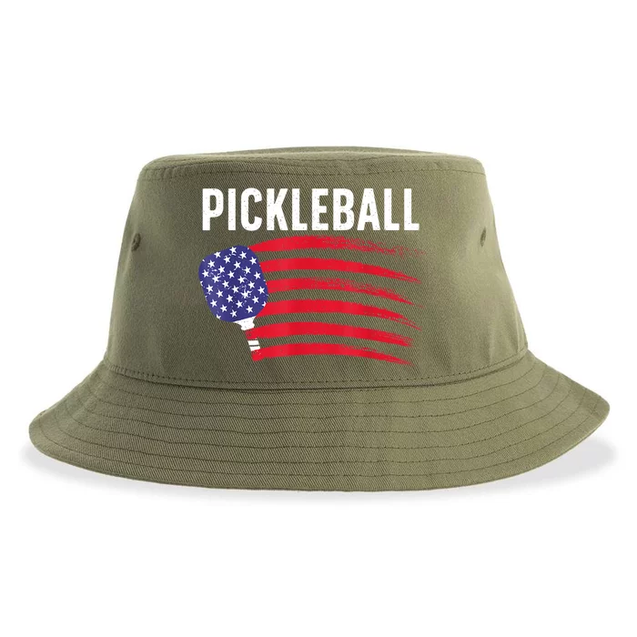 American Flag Pickleball Lover Gift Paddle Sport Sustainable Bucket Hat