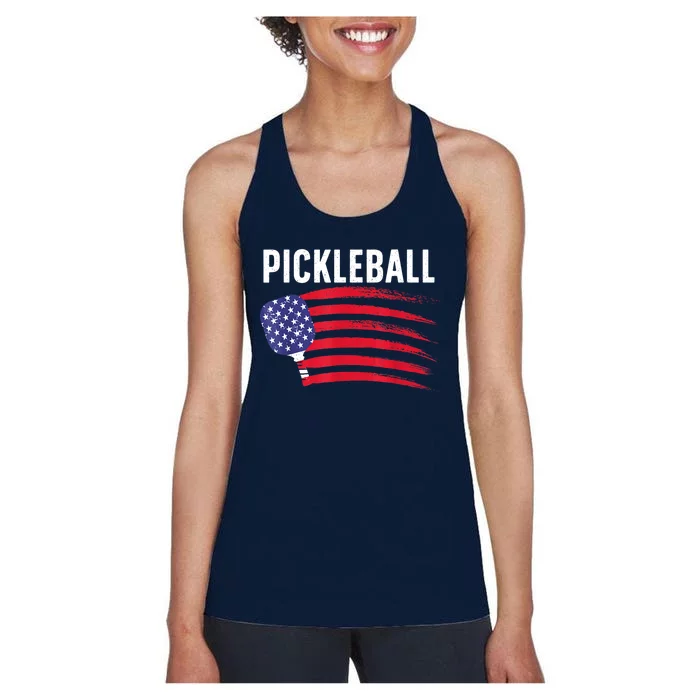 American Flag Pickleball Lover Gift Paddle Sport Women's Racerback Tank