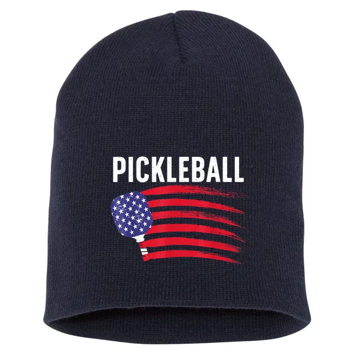 American Flag Pickleball Lover Gift Paddle Sport Short Acrylic Beanie