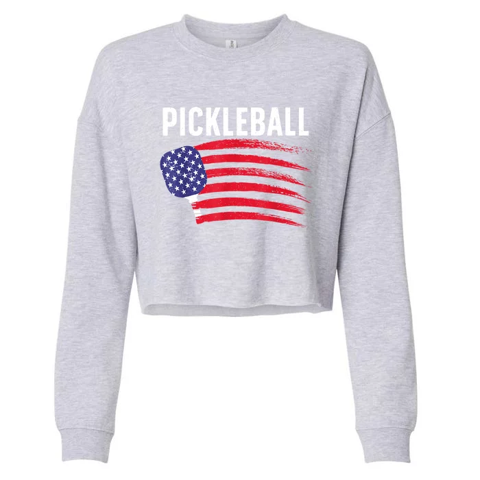 American Flag Pickleball Lover Gift Paddle Sport Cropped Pullover Crew