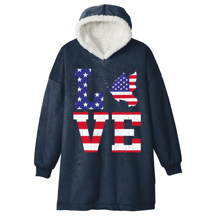 American Flag Patriotic Butterfly Lover Usa Flag 4th Of July Gift Hooded Wearable Blanket