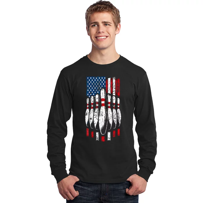 American Flag Patriotic Bowling Long Sleeve Shirt